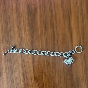 Vintage Y2K Juicy Couture Heart Charm Bracelet w/ Box Silver Toggle Rare